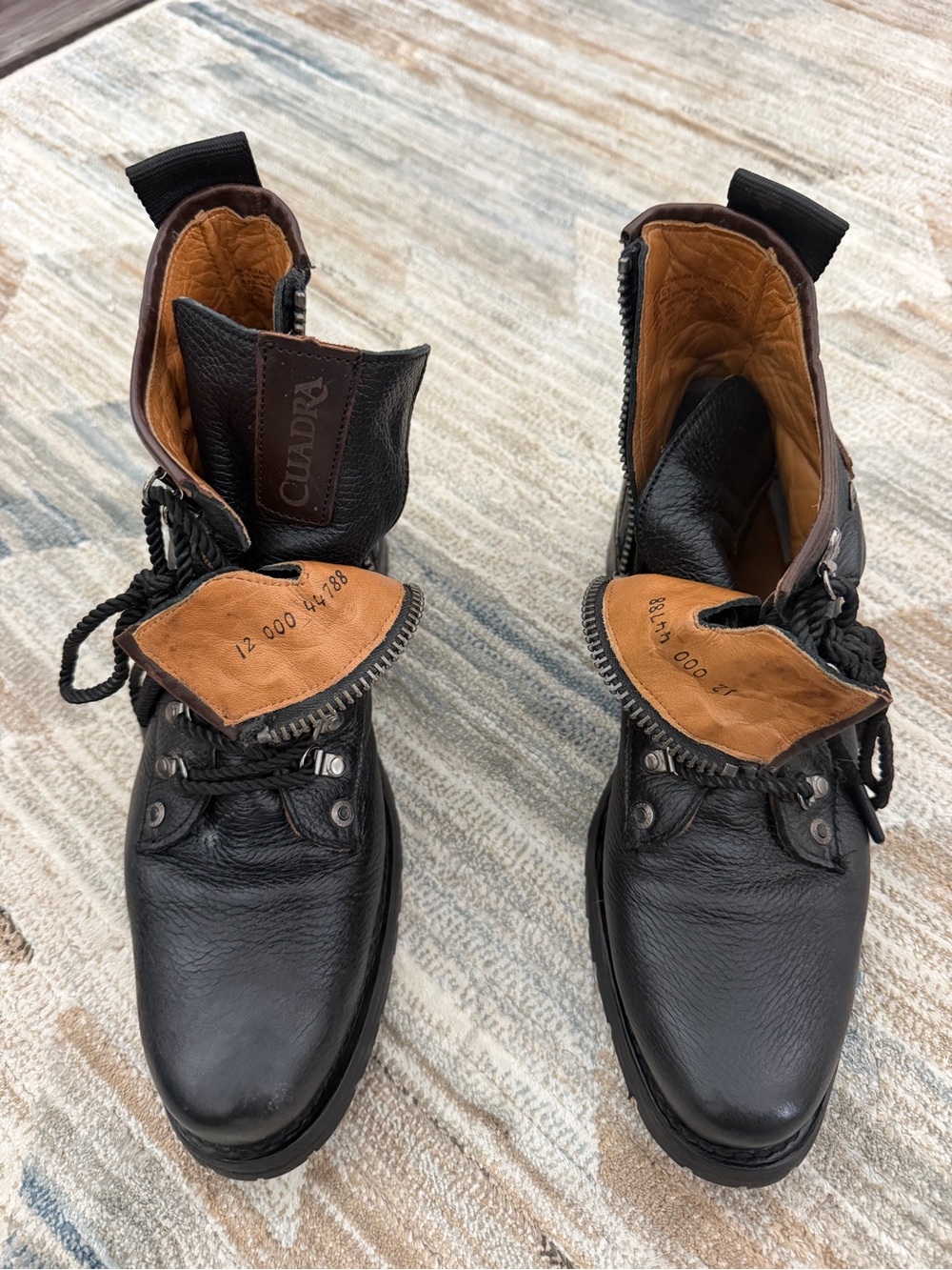 Cuadra Men's Black Leather Work Boots with Tan Interior